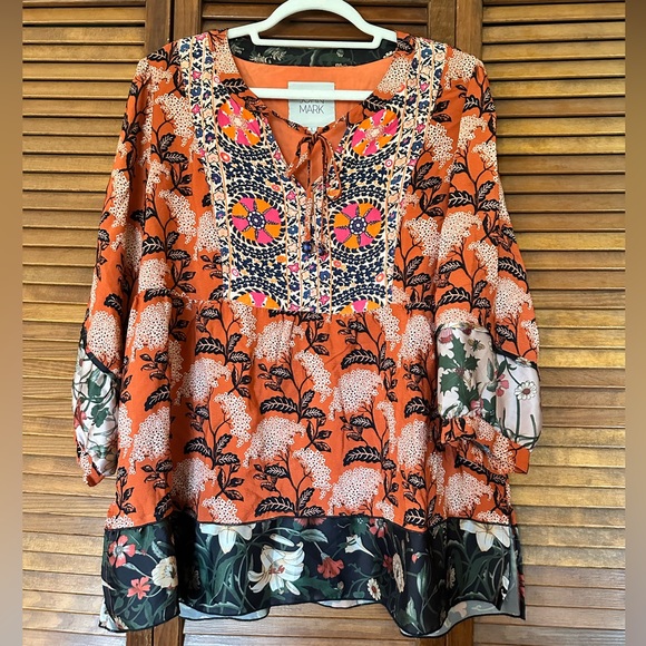 John Mark orange and black tunic Blouse with Relaxed Fit size Large - Picture 5 of 14